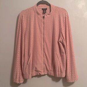 SOHO APPAREL LTD. Blush Pink Lightweight Eyelet Zip-Up - Bomber Jacket Size XL